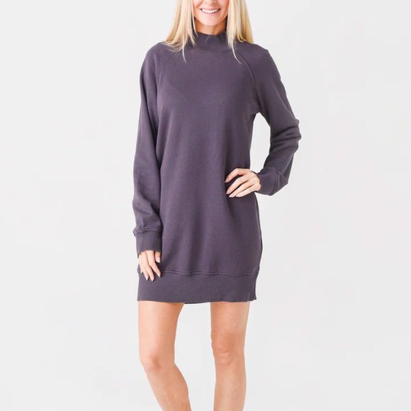 ATM Anthony Thomas French Terry Cotton Purple Mock Neck Sweatshirt Mini Dress XS - Picture 1 of 9